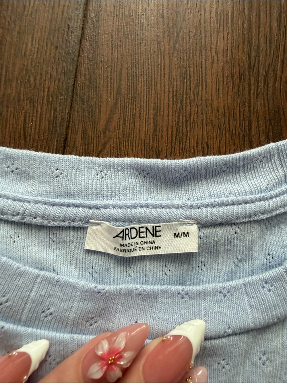 Light Blue Pointelle Short Sleeve Top - Picture 2 of 4